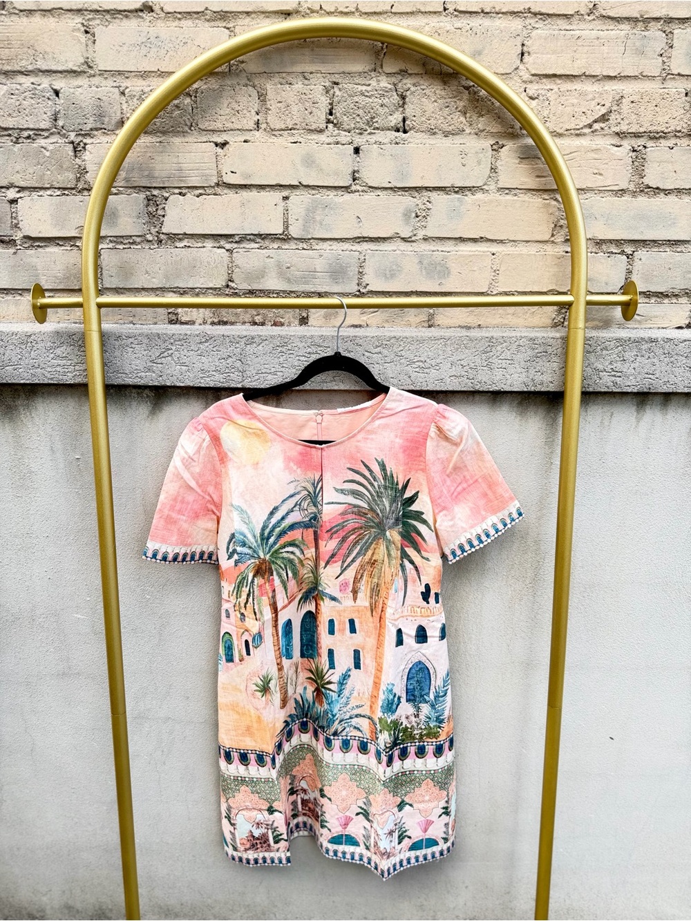 Johnny Was Pink Tropical Palm Mini Dress